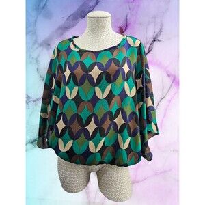 ALK Women's M Annalee + Hope Multicolor Short Sleeve Blouson Shirt Blouse Top